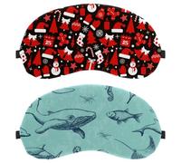 2 Pieces Ocean Whale Green Sleep Mask, Completely Block Out Light Eye Mask for Side Sleeper, Zero Eye Pressure Night Blindfold, Adjustable Eye Shade Cover