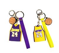 2 Pieces of 24 Jersey Keychain, Creative Keychain, Sports Game Souvenir, Basketball Fan Gift (Yellow, Purple).