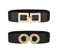 2 Pieces Of Black Belts, Women'S Belts, Metal Buckle Body Shaping Girdle, Elastic Belts, Simple And Fashionable Belts