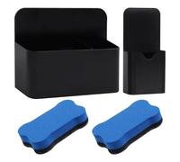 2 Pieces of Black Magnetic Pen Holders and 2 Pieces of Erasers, Magnetic Storage Box, Whiteboard Pen Holder, Storage Cabinet Accessories, Suitable for Refrigerators, Cabinets and Whiteboards, Etc.