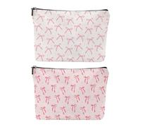 2 Pieces of Bow Printed Makeup Bag, Women's Makeup Bag, Cute Cartoon Storage Bag, Portable Coin Wallet.