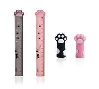 2 Pieces of Cat Paw Rulers and 2 Pieces of Cat Paw Pencil Caps, Creative Stationery, Cute Stationery, Measuring Ruler, Plastic Ruler, School Supplies