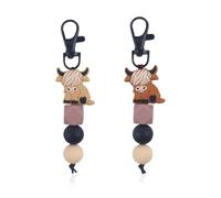 2 Pieces of Cow Keychains, Creative Cartoon Animal Keychains, Silicone Beaded Keychains, Bag Pendant Decoration, Cute Animal Pendants