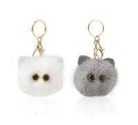 2 Pieces of Cute Animal Keychains, Plush Keychains, Girls Keychains, Creative Decorative Pendants, Gift Keychains (Grey, White)