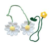 2 Pieces Of Daisy Pendants, Knitted Daisy Pendants, Rearview Mirror Decoration, Hand-Knitted Jewelry, Daisy Straps, Car Interior Decoration