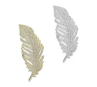 2 Pieces of Diamond Feather Brooches, Gold and Silver Brooches, Rhinestone Feather Brooches, Fashionable Dress Brooches, Exquisite Dress Pins, Elegant Corsages, Suit Accessories Pin Buckles.