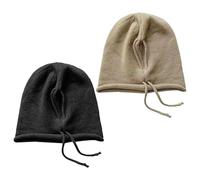 2 Pieces of Drawstring Knitted Hats, Simple Solid Color Pullover Hats, Elastic Beanie Hats, Winter Warm Hats, Fashionable Women's Hats Black