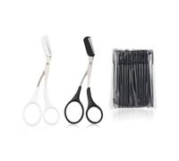 2 Pieces Of Eyebrow Trimming Scissors And 50 Pieces Of Eyebrow Brushes, Eyebrow Repair Tools, Eyebrow Beauty Tools, Stainless Steel Eyebrow Trimming Scissors