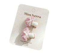 2 pieces of fabric hair clips, handcrafted cute mushroom side clips that won't damage the hair Pink mushroom polka dots