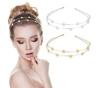 2 Pieces Of Five-Pointed Star Double-Layer Headbands And 2 Pieces Of Star Butterfly Face Stickers, Comfortable Hair Pressure Without Chuck, Dating Styling Embellishment.