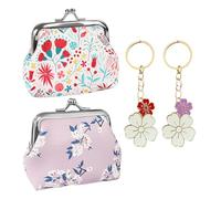 2 Pieces of Flower Coin Purse and 2 Pieces of Keychain, Cute Girls Handbag, Metal Flower Keychain, Small Bag Pendant.
