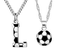 2 Pieces Of Football Necklace, Football Letter Necklace, Football Pendant Necklace, Creative Football Necklace, Sports Necklace, Retro Collarbone Chain