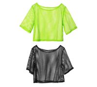 2 Pieces of Grid T-Shirt, Classic Solid Color Fishnet Top, Fashionable Casual Mesh Top, Women's Personalized Clothing, Party Party Clothing Fluorescent Green