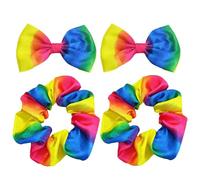 2 Pieces Of Hair Ties For Girls, 2 Pieces Of Bow Hair Clips, Ponytail Rainbow Hair Ties, Colorful Hair Ties, Elastic Hair Ties For Girls