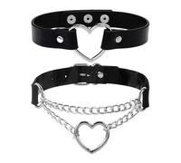2 Pieces Of Heart Necklaces, Leather Collars, Chain Collars, Love Neck Necklaces, Punk Heart-Shaped Collars, Adjustable Choker Necklaces