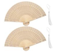 2 Pieces Of Hollow Wooden Fans, 2 Pieces Of Hanging Tassels, Chinese-Style Hand Fans, Wooden Hand Fans, Mini Fans, Folding Fans, Portable Hand-Held Fans