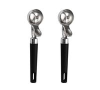 2 Pieces of Ice Cream Spoons with Black Handles, Durable and Anti-Corrosion, Convenient Kitchen Tools, Suitable for Dessert Making and Cooking Aids.