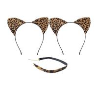 2 Pieces Of Leopard Ear Headbands, 1 Piece Of Leopard Print Necklace, Party Performance Props, Women'S Headband Necklace, Costume Accessories