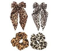 2 Pieces Of Leopard Print Hair Clips And 2 Pieces Of Leopard Print Hair Ties, Bow Hair Clips, Elastic Hair Ties, Retro Hair Accessories, Dressing Accessories, Hair Accessories