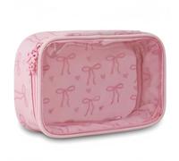 2 Pieces of Pu Bow Cosmetic Bag, Small, Portable and Transparent, Girl Dressing Table Accessories, Suitable for Storing Cosmetics and Small Things.
