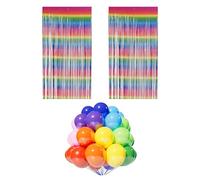 2 Pieces Of Rain Silk Decorative Curtains, 20 Pieces Of Balloons, Tassel Curtains, Gradient Rainbow Streamer Curtains, Metal Foil Decorative Curtains, Windows And Party Decorations