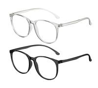 2 Pieces of Round Frame Glasses, Anti-Blue Light Glasses, Computer Gaming Glasses, Non-prescription Glasses for Men and Women, Anti-Uv Glasses, Suitable for Travel, Meetings, Parties (Black and Gray)