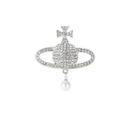 2 pieces of simple diamond encrusted Saturn pearl brooch women's accessories sweater cardigan silver