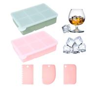 2 Pieces of Six-Compartment Ice Cube Molds with Lids and 3 Pieces of Pink Scrapers, Silicone Molds, Homemade Ice Cube Tools, Kitchen Tools