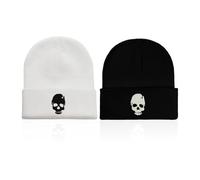 2 Pieces of Skull Knitted Hats, Black and White Beanie Hats, Winter Warm Hats, Unisex, Creative and Personalized Hip-Hop Hats, Outdoor Cycling Cold-Proof Hats