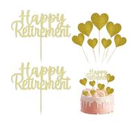 2 Pieces of Text Plug-Ins and 7 Pieces of Love Plug-Ins, Retirement Party Cake Decoration, Cake Decoration, Party Supplies (Golden)
