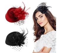 2 Pieces Of Top Hat Hair Accessories, Ele Flower Hair Accessories, Hairstyle Decorations, Suitable For Cocktail Parties, Dance Parties, Tea Parties (Black, Red).