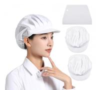2 Pieces of White Half mesh and Half Cloth with Scraper, Fashionable Catering Work hat, Chef Kitchen hat, Anti-Oil Fume mesh hat, Anti-Hair Loss Catering hat.