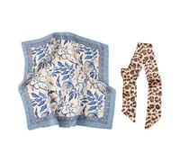 2 Pieces Of Women'S Square Scarf, Retro Printed Silk Scarf, Thin Sun Protection Crane, Versatile Headband, Ele Packaging Accessories (Blue, Brown).