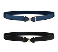 2 Pieces Of Women'S Thin Belt, Elastic Belt, Bow Belt, Clothing Accessories, Simple And Versatile Accessories (Black, Dark Blue).