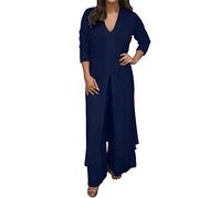 2 Pieces Outfits Womens Tracksuit Set Long Sleeve Workout Yoga Gym Tops and Wide Leg Trousers Suits Party Elegant Chiffon Going Out Outfits Vintage Soft Sportswear Palazzo Pants Loose Fit Activewear