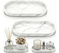 2 Pieces Oval Silicone Trays, Aesthetically Pleasant and Practical, Easy to Clean, for Living Room, Bathroom, Kitchen, White Marble