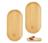 2 Pieces Ovals Bamboos Trays, 17.5x9x1cm Oval Bamboo Tea Serving Tray, Plant Saucers or Decorative Platters of Small Solid Bamboo Serving for Tea, Coffee, Cakes, Succulents, Desserts, Bread, Fruits