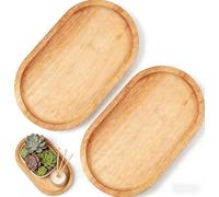 2 Pieces Ovals Bamboos Trays,20 x 11.8 x 1.5 cm Wood Serving Trays,Bamboo Soap Dispenser for Coffee/Snacks/Jewelry Storage,Decorative Wood Serving Platter for Home,Cafe and Party Table Centerpiece