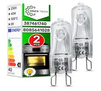 2 Pieces Oven Light Bulb Halogen G9 40W 230V 300°С 3874617404 for Aeg | 387461740/4 808564102/8 8085641028 for Electrolux - Warranty 5 Years - ONIX TECH