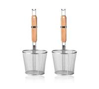 2 Pieces Pasta Strainer Basket Stainless Steel Fine mesh Pasta Strainer Basket with Wooden Handle Good for Boiling Food Spaghetti Dumpling (Dia 5.5inch/14cm)