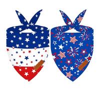 2 Pieces Patriotic Dog Bandanas, Double-Sided Reversible Triangle Scarf, American Flag Stars and Stripes Design, 4th of July and Memorial Day Pet Costume Accessories for Dogs and Cats