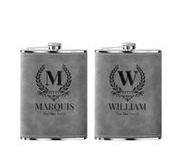 2 Pieces Personalised Hip Flask Groomsmen Best Man Gifts 8 Oz Engraved Stainless Steel Alcohol Flasks for Wedding Birthday Christmas Custom Gift Flask for Men Women, Grey