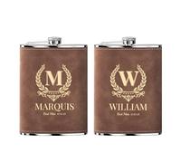 2 Pieces Personalised Hip Flask Groomsmen Best Man Gifts 8 Oz Engraved Stainless Steel Alcohol Flasks for Wedding Birthday Christmas Custom Gift Flask for Men Women, Brown