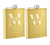 2 Pieces Personalised Hip Flasks for Groomsmen Gifts, 8oz Engraved Alcohol Flasks for Wedding, Customised Whisky Hip Flask for Bachelor Stag Party, Father of The Bride Gifts (Gold)