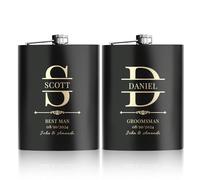2 Pieces Personalised Hip Flasks for Groomsmen Gifts, 8oz Engraved Alcohol Flasks for Wedding, Customised Whisky Hip Flask for Bachelor Stag Party, Father of The Bride Gifts (Black)
