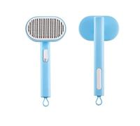 2 pieces pet hair removal needle comb for cats and dogs, universal 140° curved comb TPR handle(Blue,Oval)