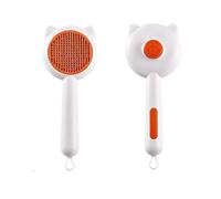 2 pieces pet hair removal needle comb for cats and dogs, universal 140° curved comb TPR handle(Orange,Cat ears)