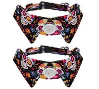 2 Pieces Pets Dog Cat Bowtie Tie, Pets Costume Adjustable Formal Necktie Collar for Cats Small Dogs Puppy Party Accessories, Day of The Dead Skull Floral