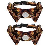 2 Pieces Pets Dog Cat Bowtie Tie, Pets Costume Adjustable Formal Necktie Collar for Cats Small Dogs Puppy Party Accessories, Funny Cat Riding Dinosaur Outer Space