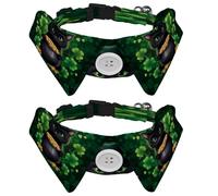 2 Pieces Pets Dog Cat Bowtie Tie, Pets Costume Adjustable Formal Necktie Collar for Cats Small Dogs Puppy Party Accessories, Black Cat Green Leaves